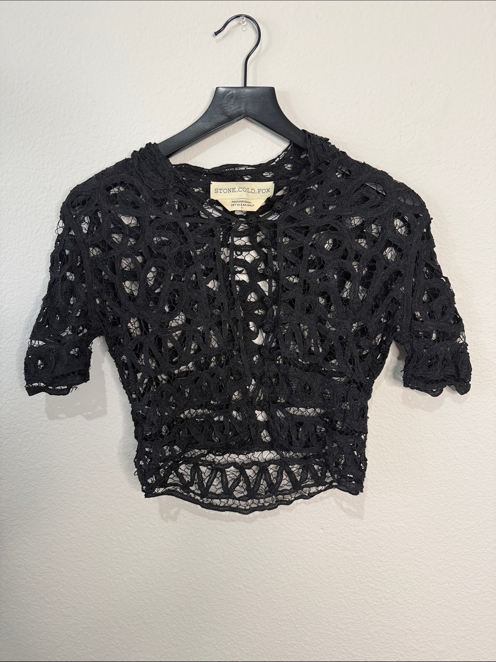 Stone Cold Fox Black Crochet Tie-Front Crop Top
